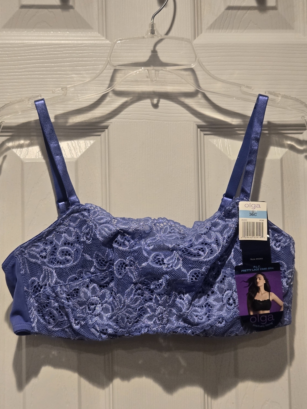 Olga Pretty Lace Cami Bra Periwinkle Blue 36C 35263 NWT